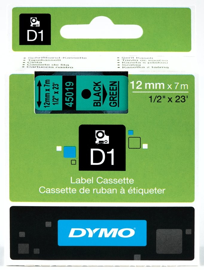 NASTRO DYMO D1 12 mm x 7 m Nero/Verde