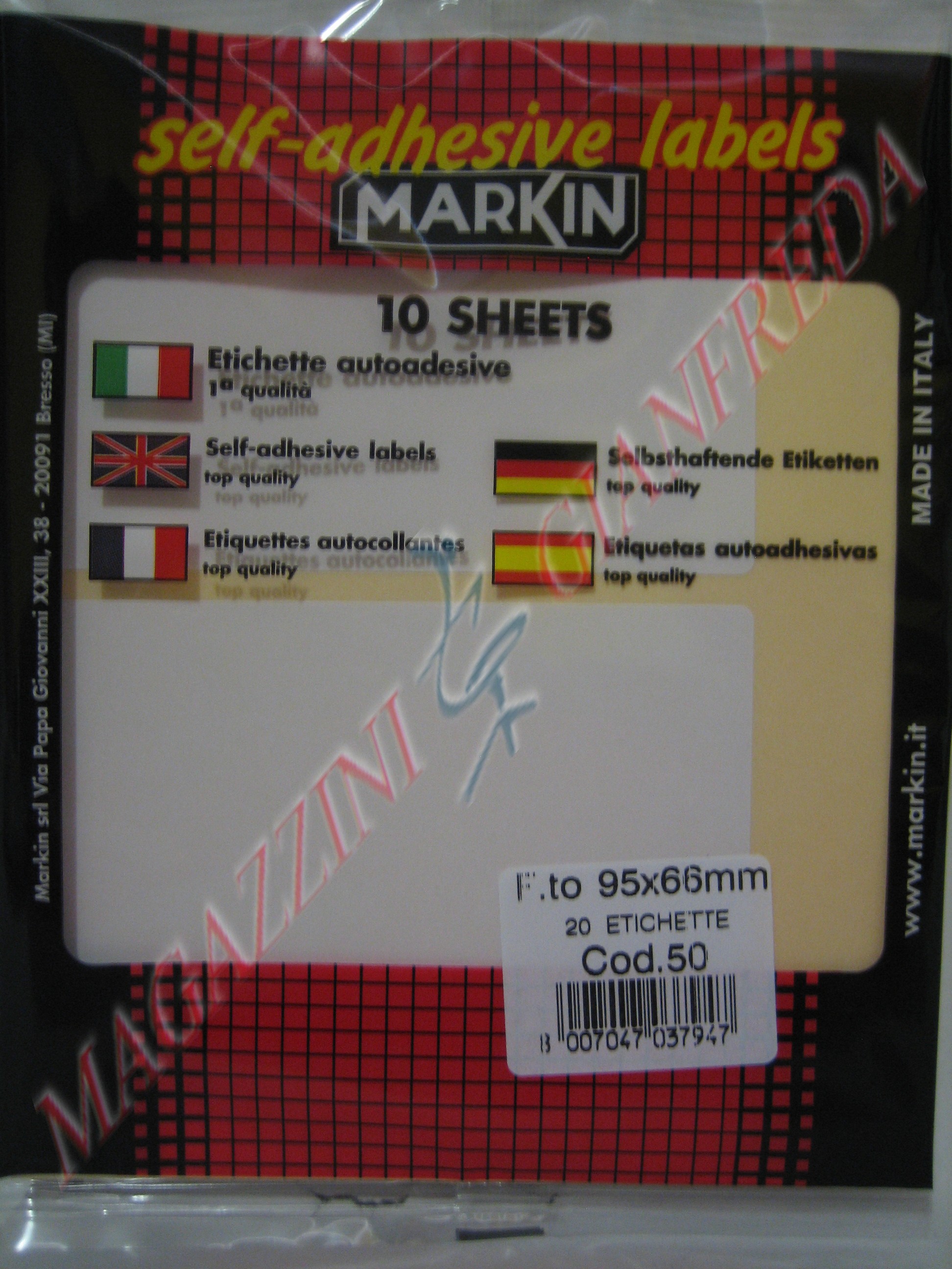 BUSTA DI ETICHETTE MARKIN COD. 50 F.TO IN MM  95 X 66