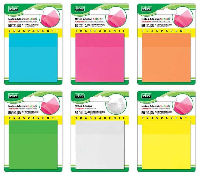 POST-IT TRASPARENTI MM.75X75 (50 FOGLIETTI) COL. ASS.