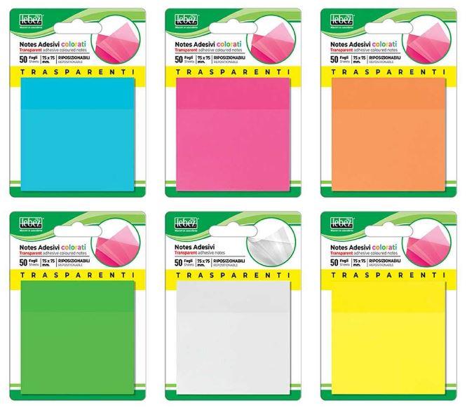 POST-IT TRASPARENTI MM.75X75 (50 FOGLIETTI) COL. ASS.