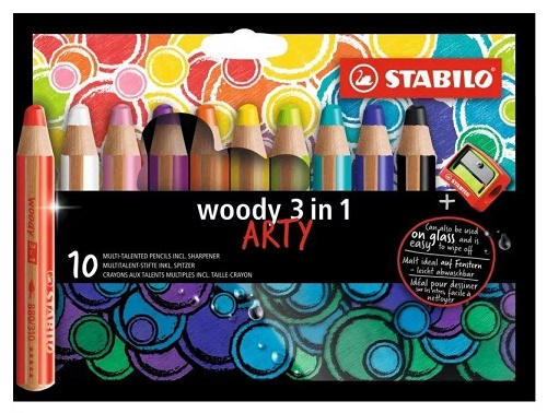 STABILO WOODY 3 IN 1: MATITONE COLORATO, ACQUERELLO E PASTELLO A CERA CONF.10 PZ COLORI ASS.