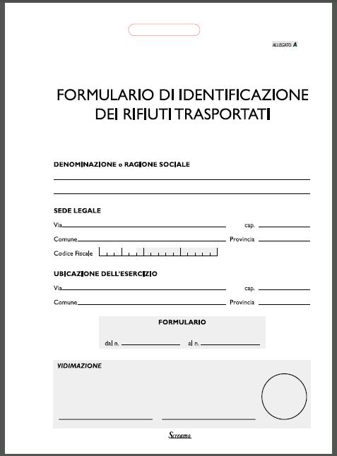 BLOCCO FORMULARIO IDENTIFICAZIONE RIFIUTI PRENUMERATO (MOD. BU) 25X4 AUTORICALCANTE