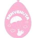 PALLONCINI BIANCHI E ROSA CON SCRITTA - BENVENUTA - BUSTA DA 25 PEZZI