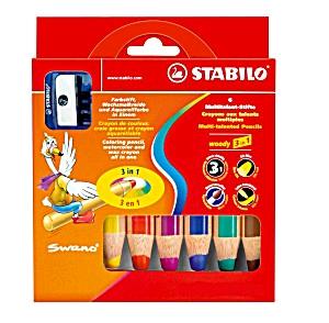 STABILO WOODY 3 IN 1: MATITONE COLORATO, ACQUERELLO E PASTELLO A CERA CONF.6 PZ COLORI ASS.