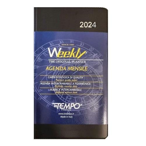 AGENDA MENSILE 2024 A FISARMONICA "WEEKLY PATTERN" cm.7x14 NERA