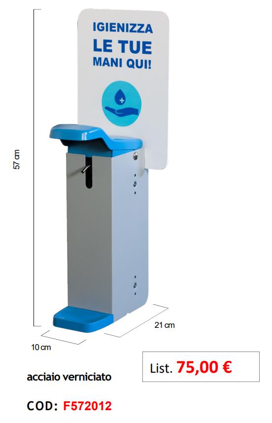 DISPENSER MURALE A GOMITO DI GEL IGIENIZZANTE, IN ACCIAIO VERNICIATO