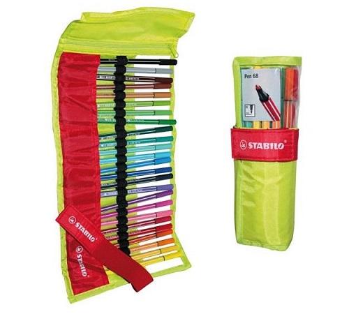 STABILO PEN 68 ASTUCCIO ROLLERSET VERDE FLUO CON 25 COLORI ASSORTITI