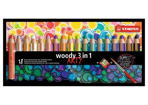 STABILO WOODY 3 IN 1: MATITONE COLORATO, ACQUERELLO E PASTELLO A CERA CONF.18 PZ COLORI ASS.