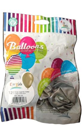 BLISTER 12 PALLONCINI METALLIZZATI ARGENTO GRANDI