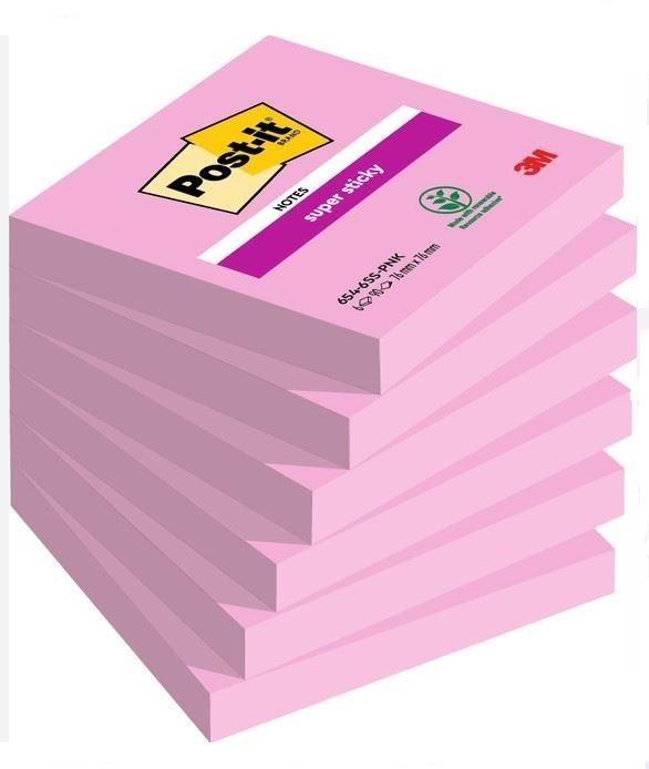 POST-IT ROSA 654-6SS PNK  MM. 76X76, 90 FG/BLOCCHETTO