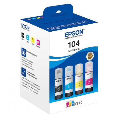 MULTIPACK EPSON ECOTANK 104  NERO,CIANO,MAGENTA,GIALLO (NERO 4.500 COPIE - COLORI 7.500 COPIE CADAUNO) ORIGINALE 