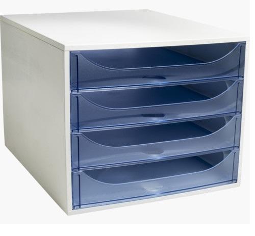 CASSETTIERA 4 CASSETTI ECOBOX LINICOLOR TRASPARENTE - GRIGIO/BLU GHIACCIO