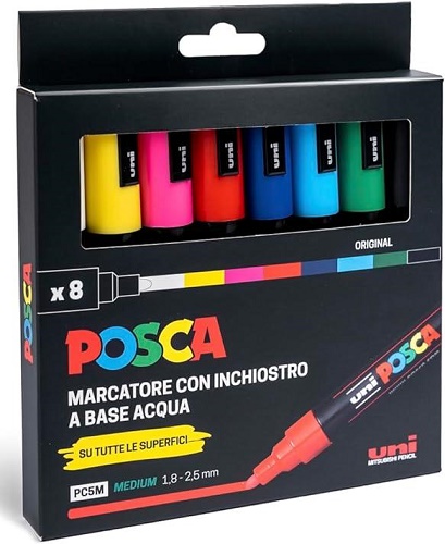 PENNARELLO UNI POSCA PC-5M CONF. 8 PZ COLORI MISTI