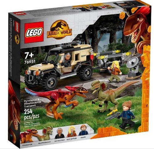 MATTONCINI LEGO® JURASSIC WORLD - "TRASPORTO DEL PIRORAPTOR E DEL DILOFOSAURO"