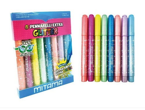 PENNARELLI JUMBO GLITTER MITAMA, TRIANG., PUNTA MAXI, 8 PEZZI - 62937