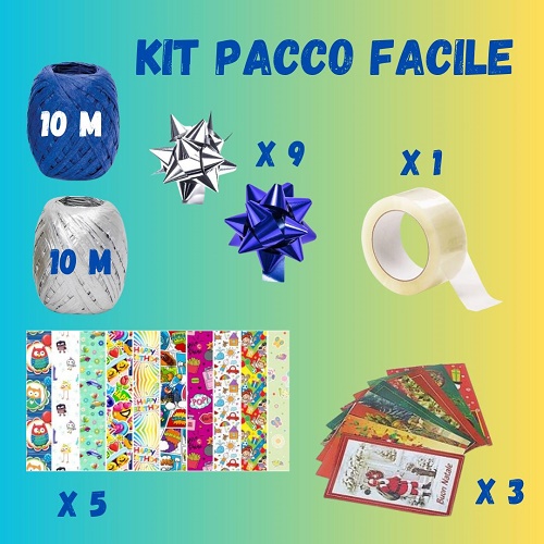 KIT CARTA DA REGALO + NASTRINI E COCCARDE +  BIGLIETTI AUGURI + NASTRO ADESIVO  (5+1+3+1)