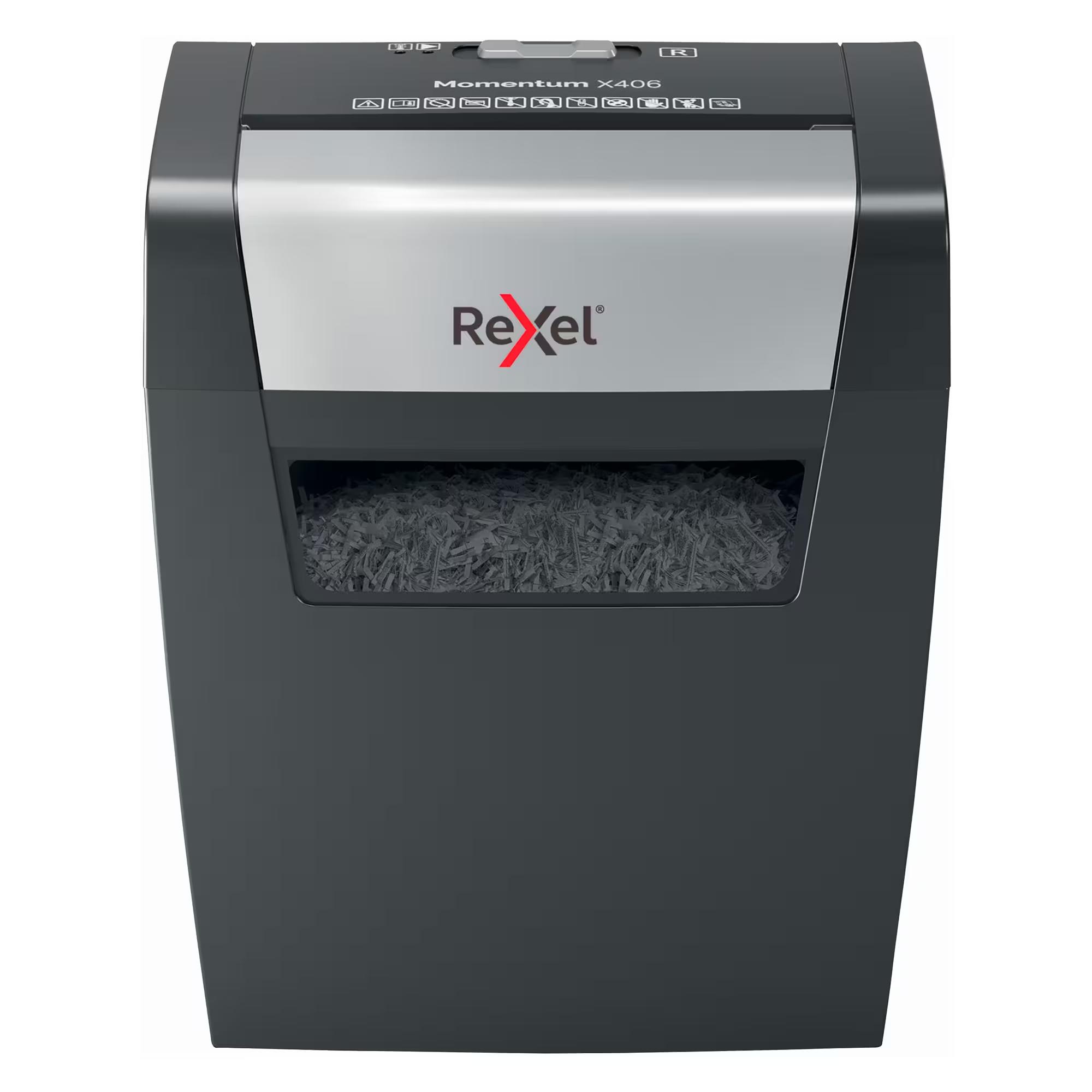 DISTRUGGI DOCUMENTI Rexel Momentum X406, 6 Fogli A4, P-4  Taglio a FRAMMENTI, Grigio.