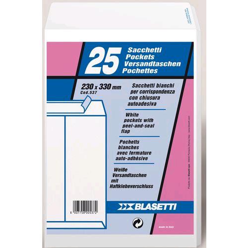 BUSTE A SACCO BIANCHE 80 GR. CM. 23X33 CON STRIP (25 PZ)