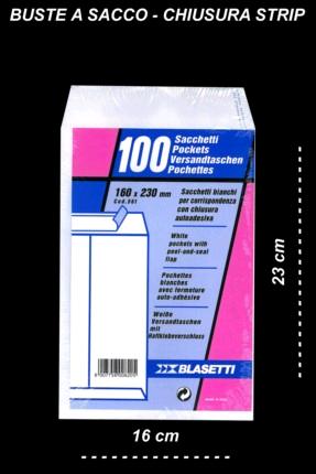 BUSTE A SACCO BIANCHE 80 GR. CM. 19X26 CON STRIP (100 PZ)