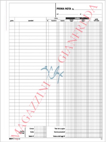 PRIMA NOTA CASSA, 50 FOGLI DOPPIA COPIA, ENTRATA, USCITA, IVA. E5356A