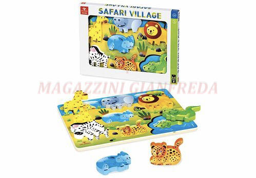 PUZZLE IN LEGNO SAFARI VILLAGE CON ANIMALI DELLA SAVANA (8 PZ)