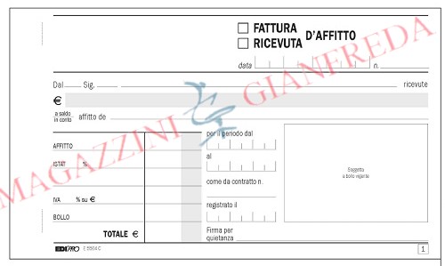 BLOCCO RICEVUTE AFFITTO, 50 FOGLI AUTORICALCANTI IN DOPPIA COPIA E5504C