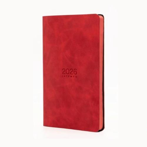Agenda Giornaliera 2026 Blocco Fisso "Nabuk" – Similpelle 13x21 cm, Colore Rosso