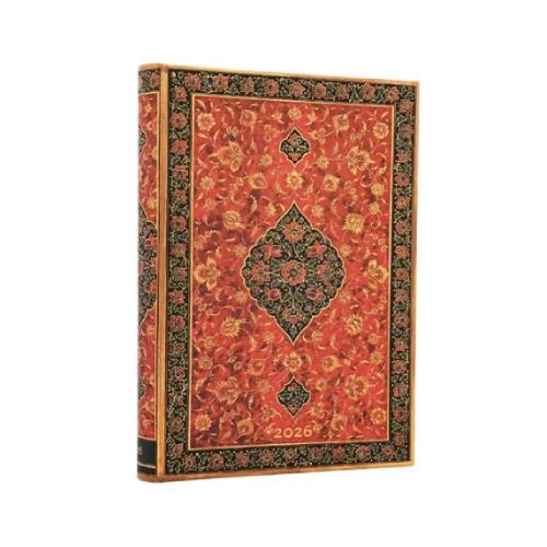 Agenda Giornaliera Paperblanks 2026 "Layla" – Planner Midi 12 Mesi con Elastico, Copertina Rigida Rosso