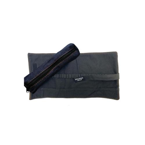 Astuccio Arrotolabile Blu Jeans 24 Scomparti + Bustina - Astuccio portacolori arrotolabile con scomparti elastici e tasca con zip per scuola e disegno
