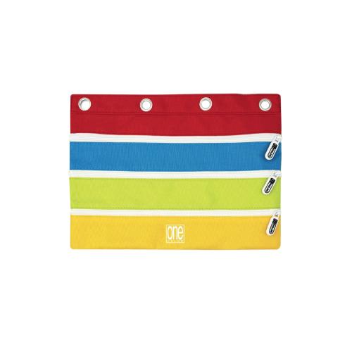 Astuccio 3 Zip per Copertine ad Anelli Blasetti Tutto in Uno Multicolor - Astuccio scolastico piatto con triplo scomparto e fori per raccoglitori ad anelli