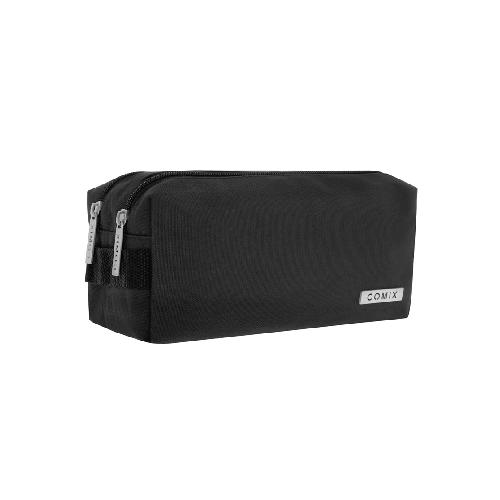 Astuccio 2 Zip Monocolore Nero Comix - Astuccio scolastico compatto e chiusura a zip per scuola e uso quotidiano