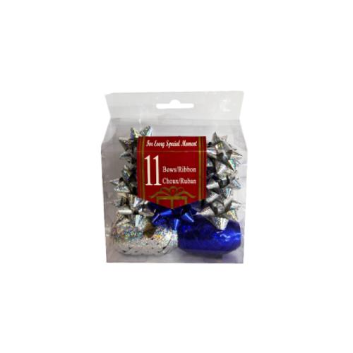 Coccarde argento e blu blister 11 pz. | Decorazioni adesive per pacchi regalo