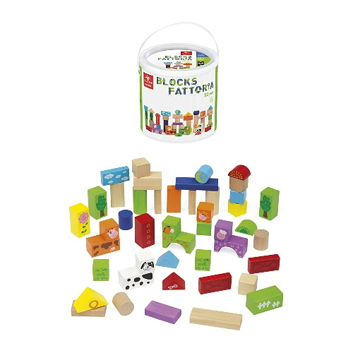 Set Da 50 Pezzi Di Blocchi Colorati In Legno