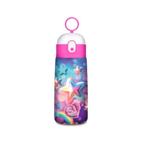 Borraccia QQB SJ Gang Girl con Cannuccia Stelle 500 ml in Acciaio Inox - Bottiglia Sportiva