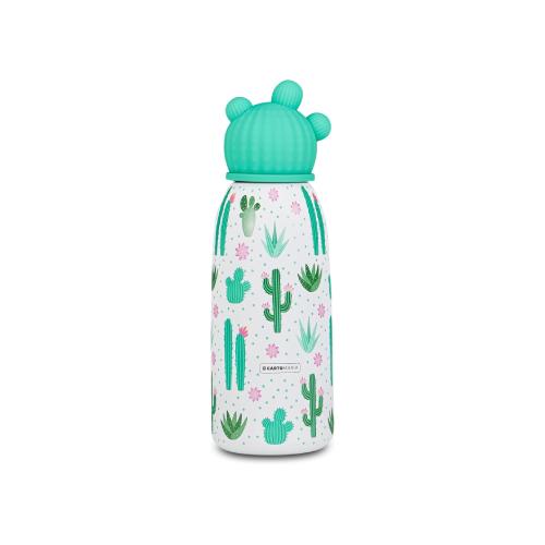 Borraccia con Topper Sagomato Cactus 500 ml - Bottiglia Termica in Acciaio Inox Isolata Antigoccia