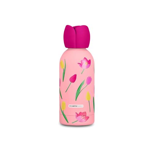 Borraccia con Topper Sagomato Fiori 500 ml - Bottiglia Termica in Acciaio Inox Antigoccia