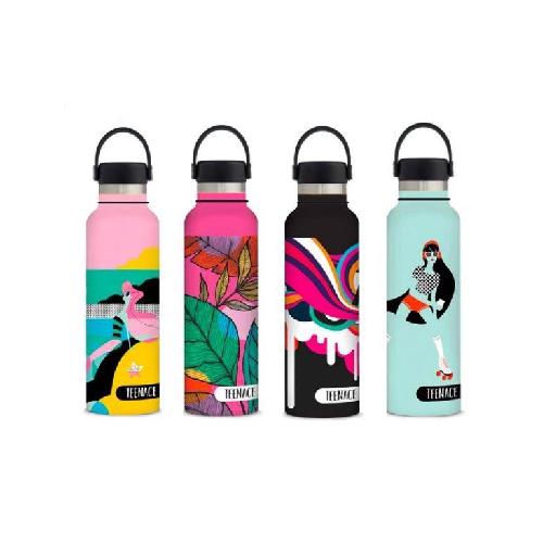 Borraccia Termica Teenace 500 ml in Acciaio Inox - Bottiglia Caldo/Freddo Tenuta Stagna Fantasie Assortite