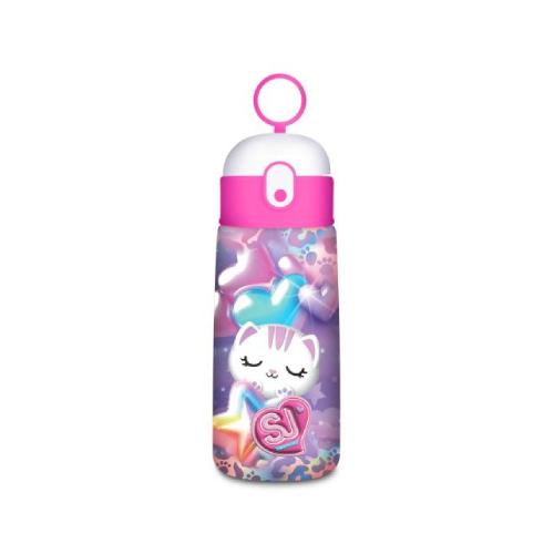 Borraccia QQB SJ Gang Girl con Cannuccia Gattino 500 ml in Acciaio Inox - Bottiglia Sportiva