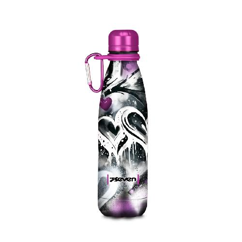 Borraccia Termica Seven 500 ml con Moschettone Graffiti Hearts - Bottiglia in Acciaio Inox Caldo/Freddo Antigoccia