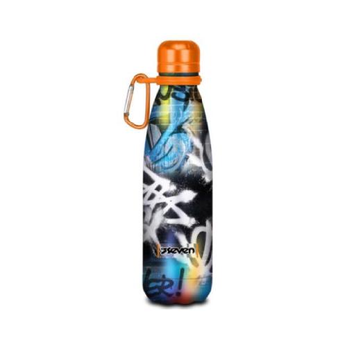 Borraccia Termica Seven 500 ml con Moschettone Graffiti Boy - Bottiglia in Acciaio Inox Caldo/Freddo Antigoccia