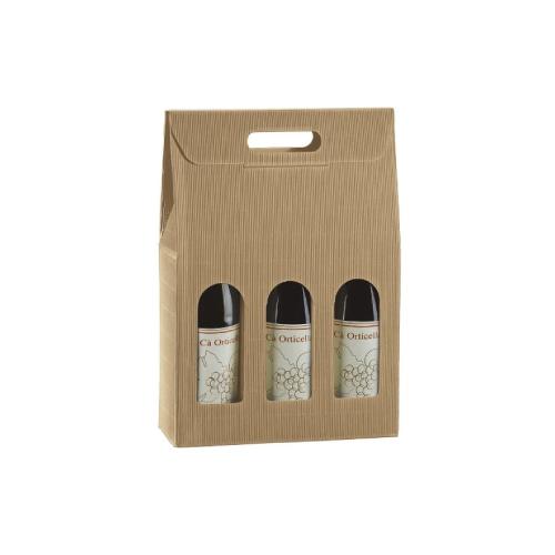 Contenitore Portabottiglie Onda Avana per 3 Bottiglie 270x90x385 mm