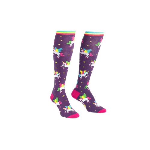 Calze Sock It To Me "Winging It" – Calzini Colorati Viola e Multicolore, Sotto al Ginocchio