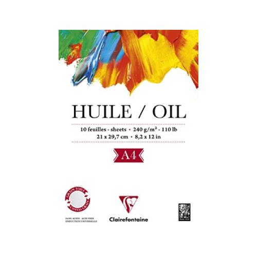 Blocco per pittura ad olio Clairefontaine A4 240 g – 10 fogli – Carta bianca effetto tela supporto artistico professionale