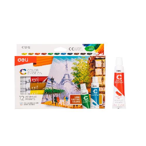 Colori Acrilici Deli in 12 Tubetti da 12 ml per Pittura Artistica e Progetti Creativi