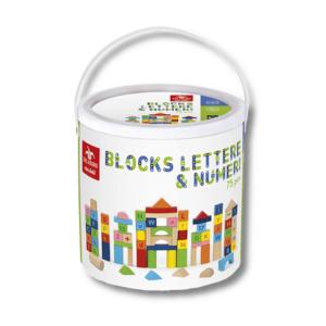 Blocks Lettere e Numeri 75 Pezzi - Set di Costruzioni in Legno Colorato per Bambini dai 2 Anni