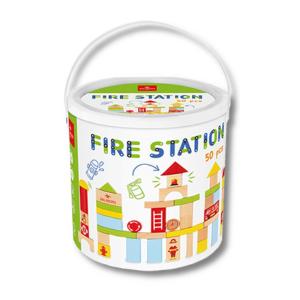 Fire Station 50 Pezzi - Set di Costruzioni in Legno Colorato per Bambini dai 2 Anni