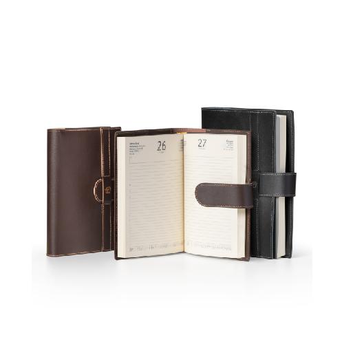 Agenda Giornaliera 2026 in Pelle di Vitello "Belt" – Blocco Intercambiabile 15x21 cm, Marrone