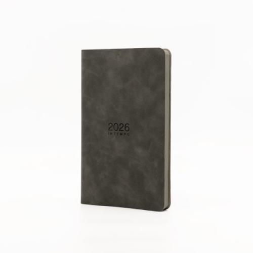 Agenda Giornaliera 2026 Nabuk in Similpelle 15×21 cm – Blocco Fisso Grigio per Pianificazione Quotidiana