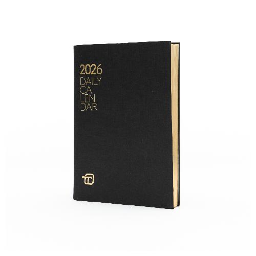Ricambio Agenda Giornaliera 2026 – 15x21 cm, Copertina Nera, Taglio Pagine Oro, Blocco Sostitutivo