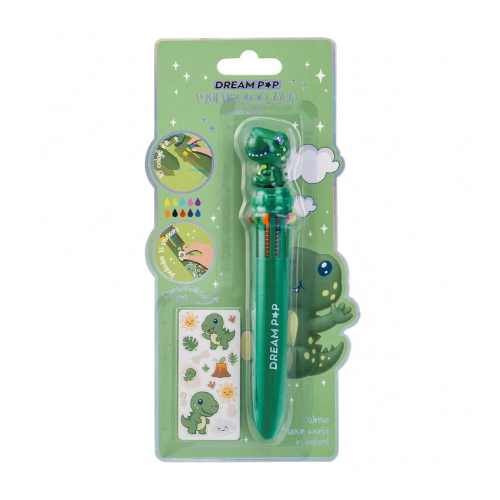 Penna Multicolore Con Topper Dinosauro